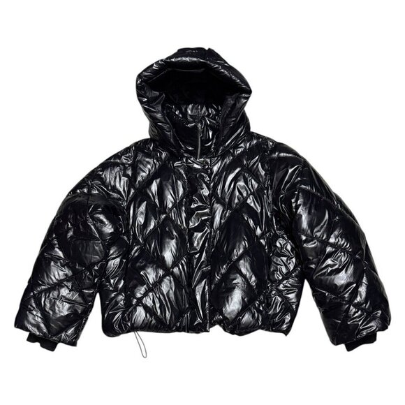 Banana Republic Shiny Metallic Winter Puffer Parka Coat Jacket Hooded Womens L - Picture 1 of 7